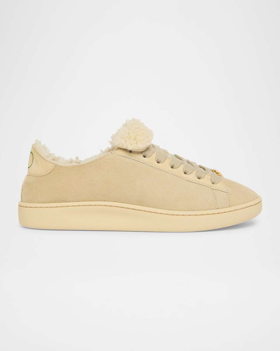 VLogo Shearling-Lined Suede Low-Top Sneakers